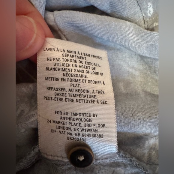 Anthropologie Holding Horses grey floral button up 3/4 sleeve boho tunic dress - Picture 8 of 9